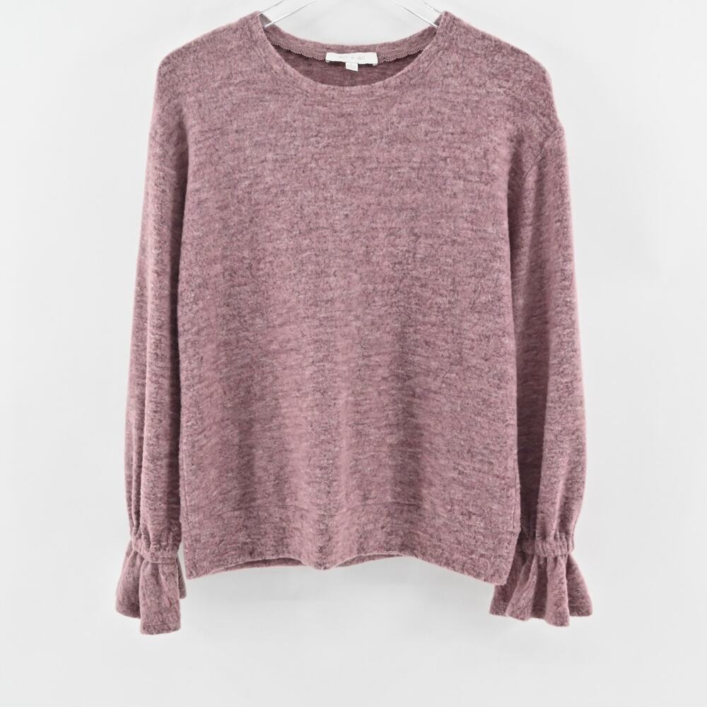 NWOT Anthropologie Sweater Eri Ali Sasha Hacci Top Pink SOFT Ruffle Cozy Size S